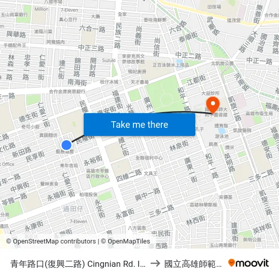 青年路口(復興二路) Cingnian Rd. Intersection(Fusing 2nd Rd.) to 國立高雄師範大學和平校區 map