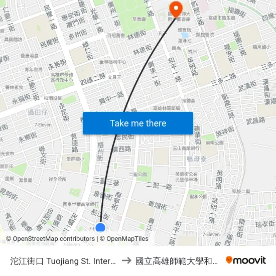 沱江街口 Tuojiang St. Intersection to 國立高雄師範大學和平校區 map