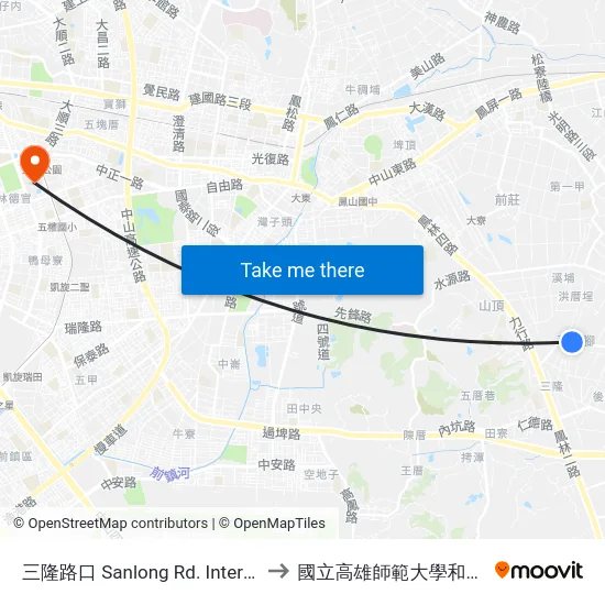 三隆路口 Sanlong Rd. Intersection to 國立高雄師範大學和平校區 map