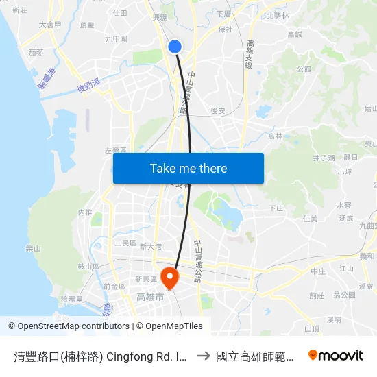 清豐路口(楠梓路) Cingfong Rd. Intersection(Nanzih Rd.) to 國立高雄師範大學和平校區 map