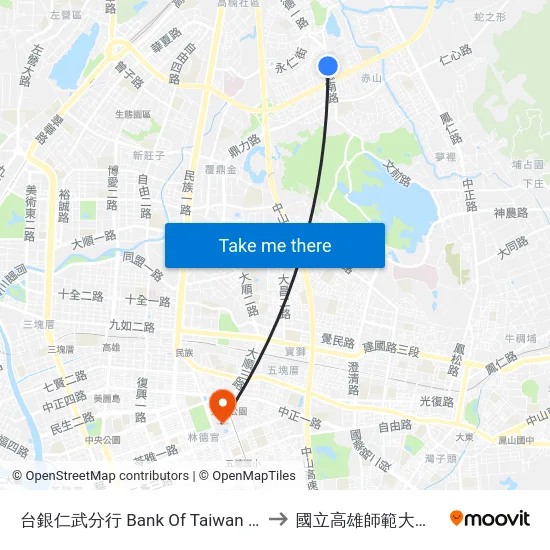 台銀仁武分行 Bank Of Taiwan Renwu Branch to 國立高雄師範大學和平校區 map
