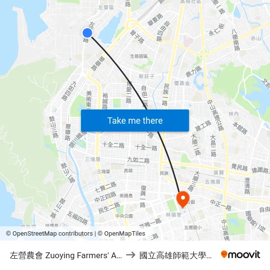 左營農會 Zuoying Farmers' Association to 國立高雄師範大學和平校區 map