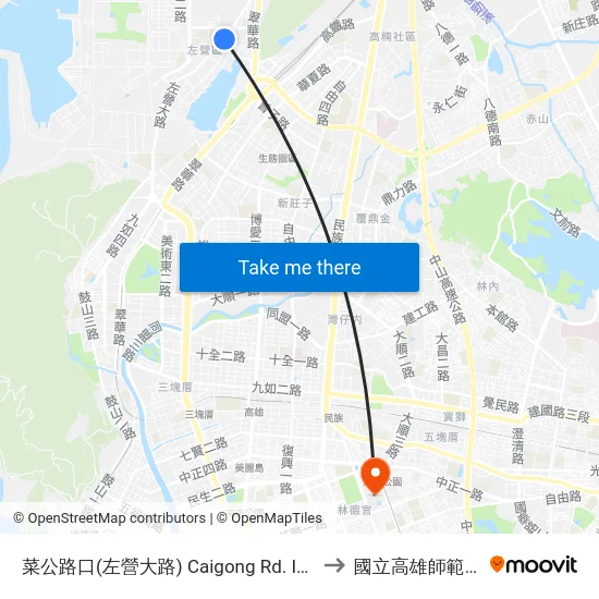 菜公路口(左營大路) Caigong Rd. Intersection(Zuoying Avenue) to 國立高雄師範大學和平校區 map