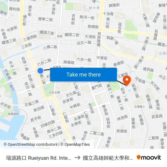 瑞源路口 Rueiyuan Rd. Intersection to 國立高雄師範大學和平校區 map