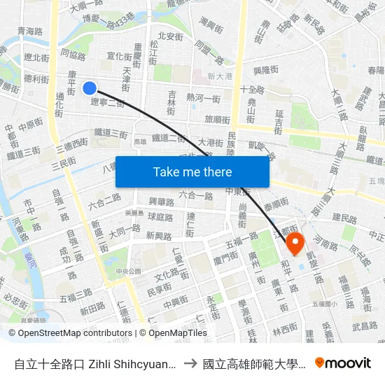 自立十全路口 Zihli Shihcyuan Intersection to 國立高雄師範大學和平校區 map