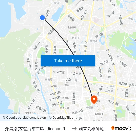介壽路(左營海軍軍區) Jieshou Rd.(Zuoying Naval District) to 國立高雄師範大學和平校區 map