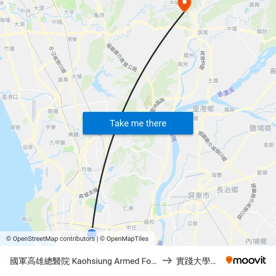 國軍高雄總醫院 Kaohsiung Armed Forces General Hospital to 實踐大學高雄校區 map