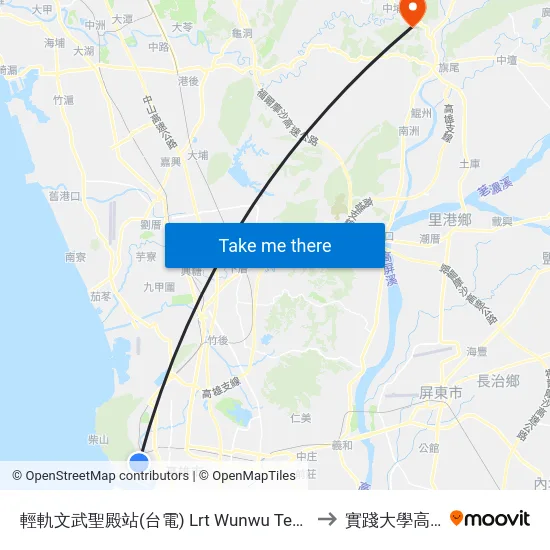 輕軌文武聖殿站(台電) Lrt Wunwu Temple Station(Tpc) to 實踐大學高雄校區 map