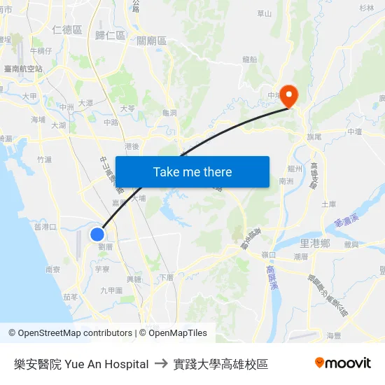 樂安醫院 Yue An Hospital to 實踐大學高雄校區 map