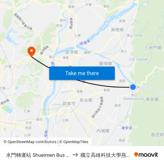水門轉運站 Shueimen Bus Station to 國立高雄科技大學燕巢校區 map