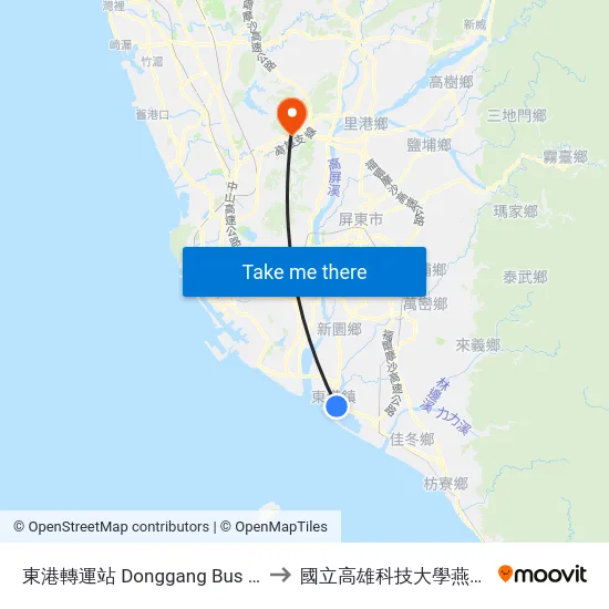 東港轉運站 Donggang Bus Station to 國立高雄科技大學燕巢校區 map