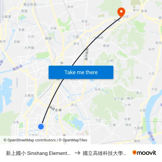 新上國小 Sinshang Elementary School to 國立高雄科技大學燕巢校區 map