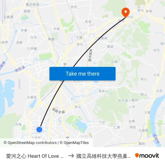愛河之心 Heart Of Love River to 國立高雄科技大學燕巢校區 map