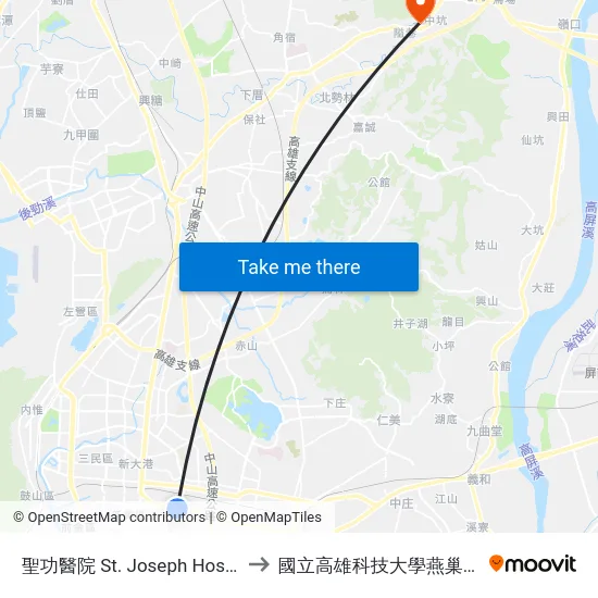 聖功醫院 St. Joseph Hospital to 國立高雄科技大學燕巢校區 map