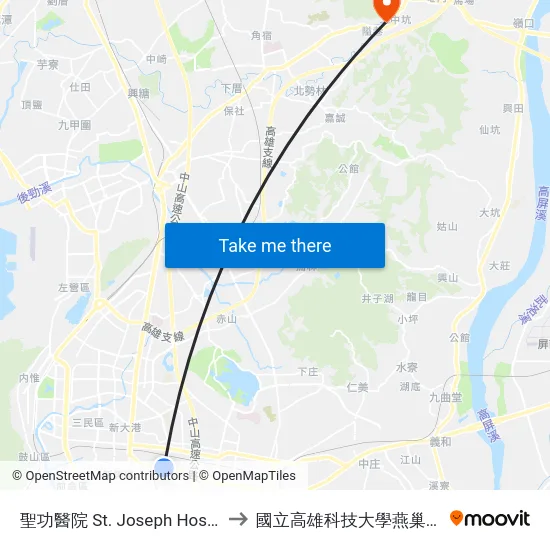聖功醫院 St. Joseph Hospital to 國立高雄科技大學燕巢校區 map