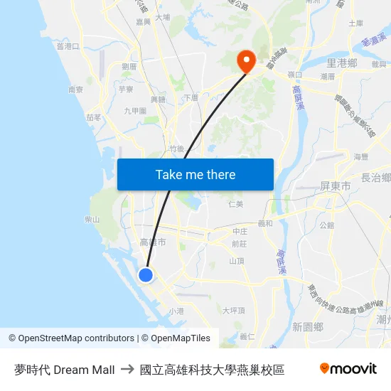 夢時代 Dream Mall to 國立高雄科技大學燕巢校區 map