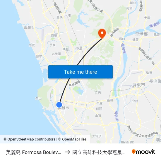 美麗島 Formosa Boulevard to 國立高雄科技大學燕巢校區 map