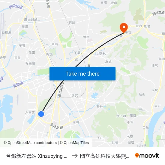 台鐵新左營站 Xinzuoying Station to 國立高雄科技大學燕巢校區 map