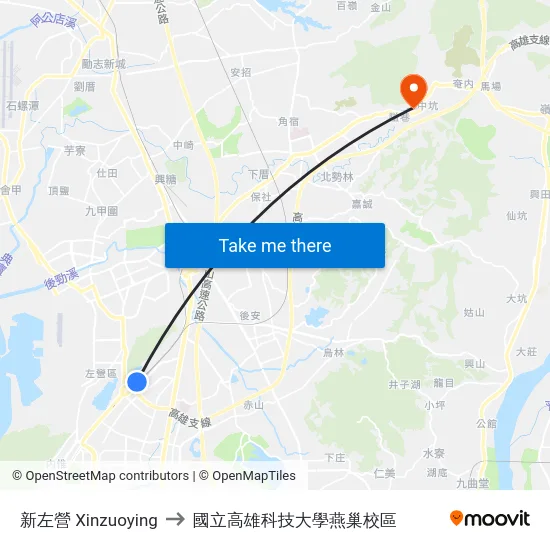 新左營 Xinzuoying to 國立高雄科技大學燕巢校區 map
