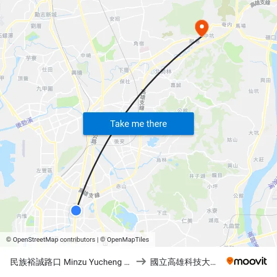 民族裕誠路口 Minzu Yucheng Rd. Intersection to 國立高雄科技大學燕巢校區 map