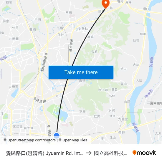 覺民路口(澄清路) Jyuemin Rd. Intersection(Chengcing Rd) to 國立高雄科技大學燕巢校區 map