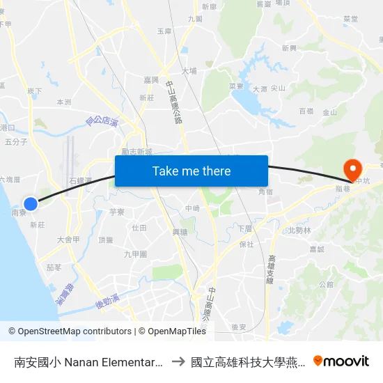 南安國小 Nanan Elementary School to 國立高雄科技大學燕巢校區 map