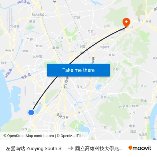 左營南站 Zuoying South Station to 國立高雄科技大學燕巢校區 map
