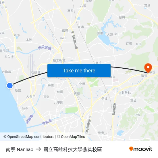南寮 Nanliao to 國立高雄科技大學燕巢校區 map