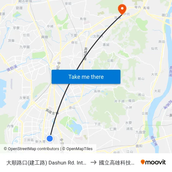 大順路口(建工路) Dashun Rd. Intersection(Jiangong Rd.) to 國立高雄科技大學燕巢校區 map