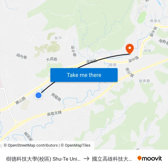 樹德科技大學(校區) Shu-Te University(Campus) to 國立高雄科技大學燕巢校區 map