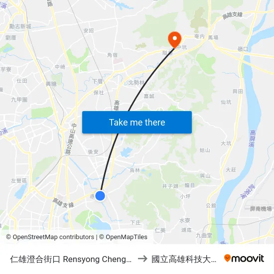 仁雄澄合街口 Rensyong Chenghe St. Intersection to 國立高雄科技大學燕巢校區 map