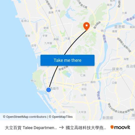 大立百貨 Talee Department Store to 國立高雄科技大學燕巢校區 map
