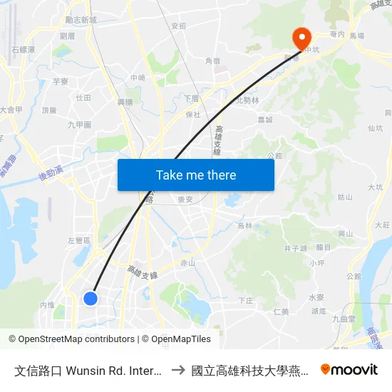 文信路口 Wunsin Rd. Intersection to 國立高雄科技大學燕巢校區 map