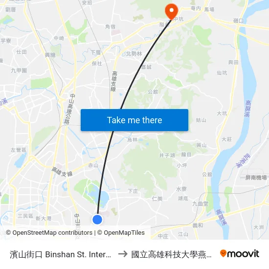 濱山街口 Binshan St. Intersection to 國立高雄科技大學燕巢校區 map