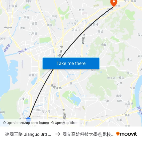 建國三路 Jianguo 3rd Rd. to 國立高雄科技大學燕巢校區 map