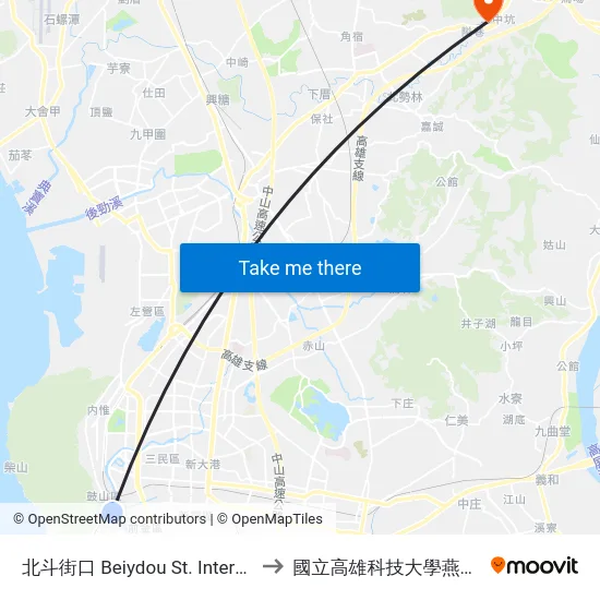 北斗街口 Beiydou St. Intersection to 國立高雄科技大學燕巢校區 map