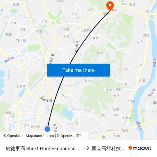 樹德家商 Shu-T Home-Econmics & Commercila High School to 國立高雄科技大學燕巢校區 map