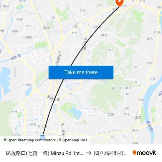 民族路口(七賢一路) Minzu Rd. Intersection (Cisian 1st Rd.) to 國立高雄科技大學燕巢校區 map