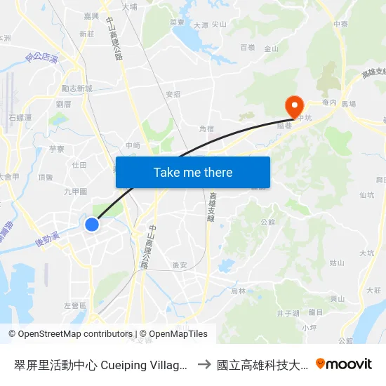 翠屏里活動中心 Cueiping Village Community Center to 國立高雄科技大學燕巢校區 map