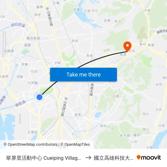 翠屏里活動中心 Cueiping Village Community Center to 國立高雄科技大學燕巢校區 map