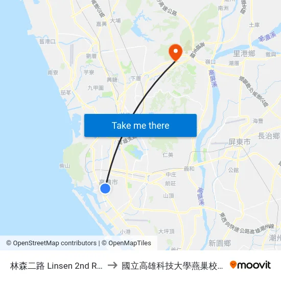 林森二路 Linsen 2nd Rd. to 國立高雄科技大學燕巢校區 map