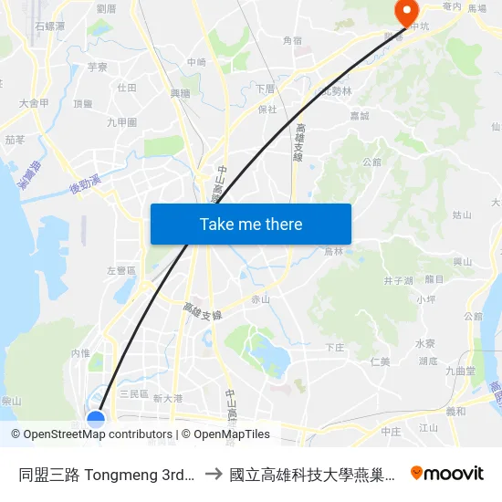 同盟三路 Tongmeng 3rd Rd. to 國立高雄科技大學燕巢校區 map
