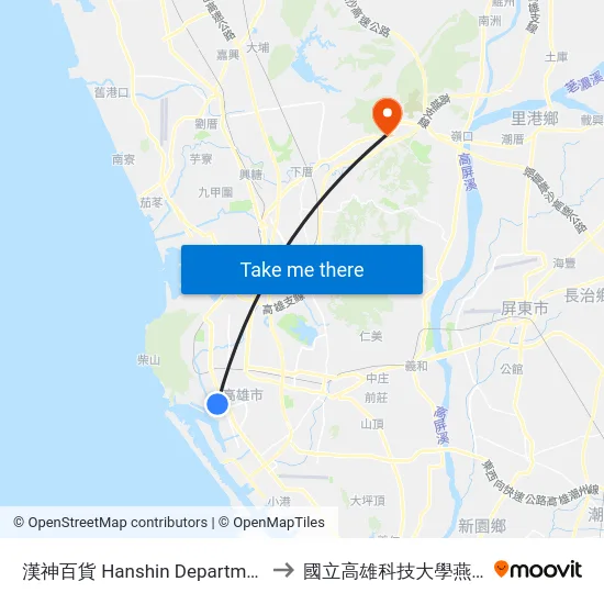 漢神百貨 Hanshin Department Store to 國立高雄科技大學燕巢校區 map