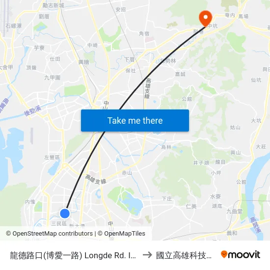 龍德路口(博愛一路) Longde Rd. Intersection(Boai 1st Rd.) to 國立高雄科技大學燕巢校區 map