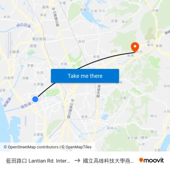 藍田路口 Lantian Rd. Intersection to 國立高雄科技大學燕巢校區 map