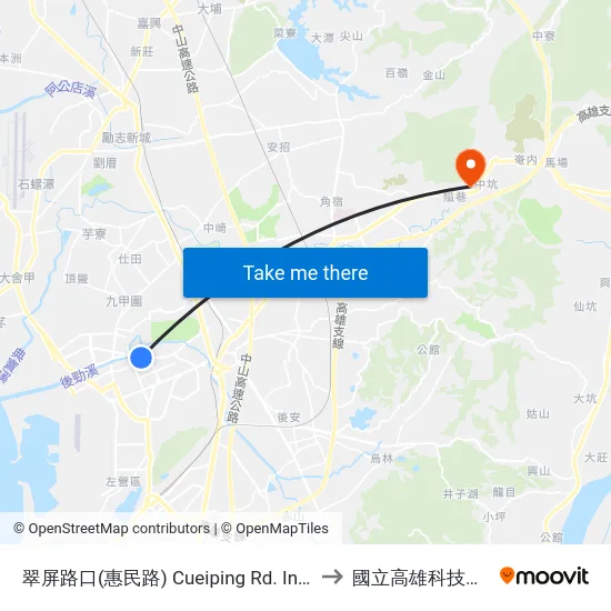翠屏路口(惠民路) Cueiping Rd. Intersection(Hueimin Rd.) to 國立高雄科技大學燕巢校區 map
