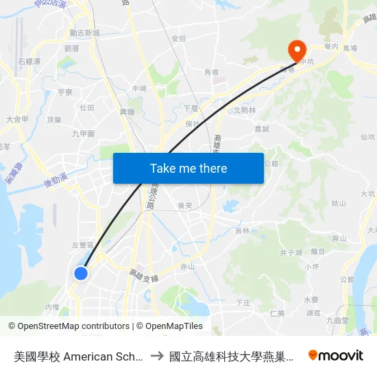 美國學校 American School to 國立高雄科技大學燕巢校區 map