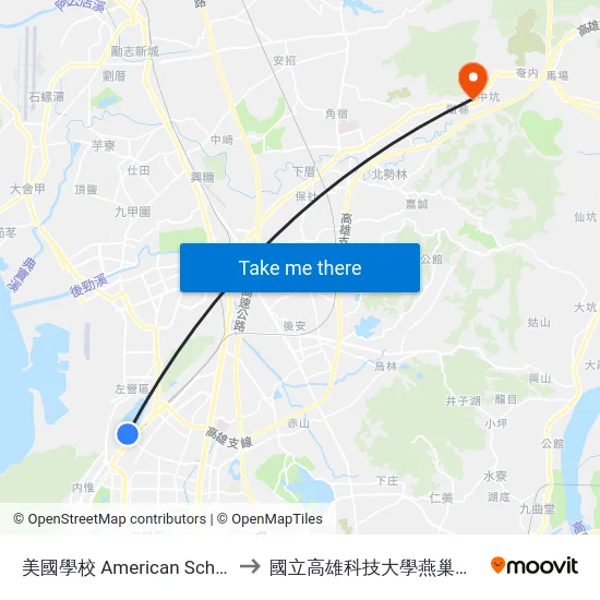 美國學校 American School to 國立高雄科技大學燕巢校區 map