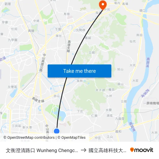 文衡澄清路口 Wunheng Chengcing Rd.Intersection to 國立高雄科技大學燕巢校區 map