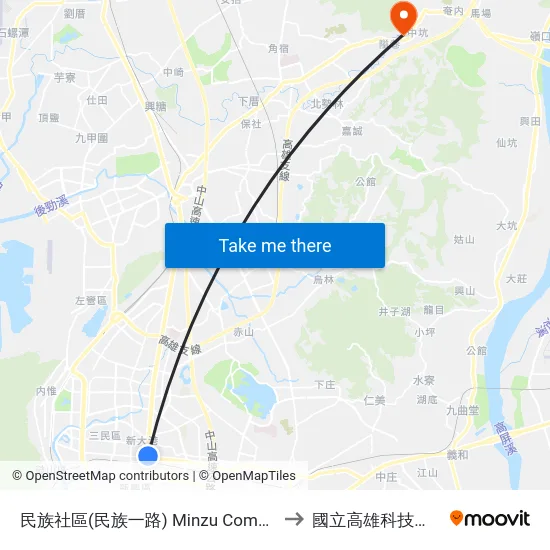 民族社區(民族一路) Minzu Community(Minzu 1st Rd.) to 國立高雄科技大學燕巢校區 map